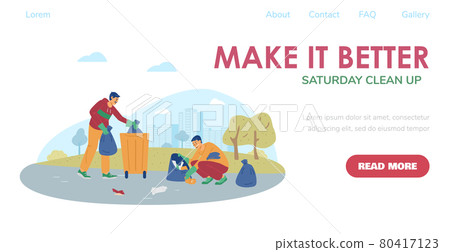 Website banner for streets and parks cleaning events, flat vector illustration. 80417123