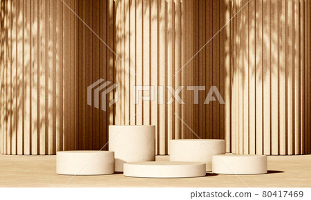 3D beige concrete podium display with lights and plants shadows 3D beige concrete podium display with lights and plants shadows 80417469