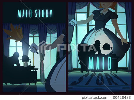 Maid story poster with woman in apron in dark room 80418488