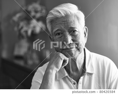 black and white portrait sad asian senior man black and white portrait sad asian senior man 80420384