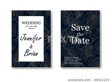 Minimal floral wedding invitation card template design, vintage magnolia line art ink drawing. Vector illustration EPS10 Minimal floral wedding invitation card template design, vintage magnolia line art ink drawing. Vector illustration EPS10 80422223