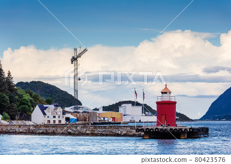 View of the port in evening. Alesund. Norway. View of the port in evening. Alesund. Norway. 80423576