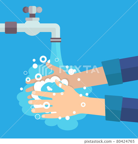 Washing hands with soap under water tap. Pandemic 80424765