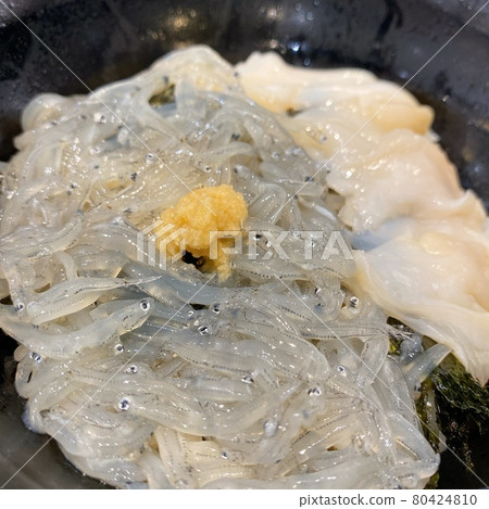 Seafood bowl of raw shirasu and mashed shellfish Seafood bowl of raw shirasu and mashed shellfish 80424810