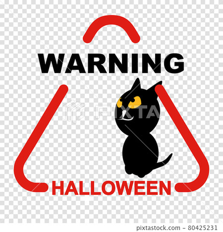 Halloween warning sign with black cat. Transparent background. Vector illustration. Halloween warning sign with black cat. Transparent background. Vector illustration. 80425231