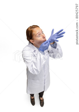 Portrait of doctor, therapeutic or medical advisor at work. Funny meme emotions. Concept of healthcare, care medicine and humor 80425797