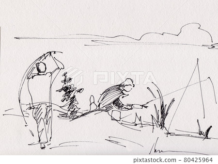 instant sketch, fishmen on river instant sketch, fishmen on river 80425964