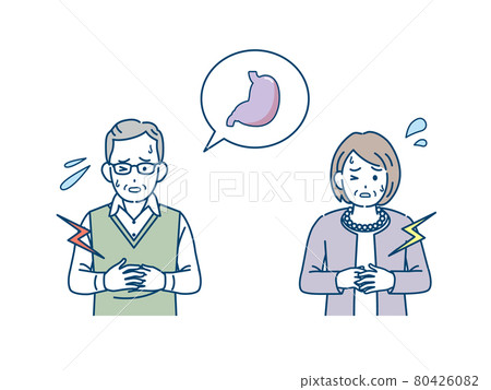 老年老年男女胃腹痛食物中毒疼痛插畫素材 老年老年男女胃腹痛食物中毒疼痛插畫素材 80426082