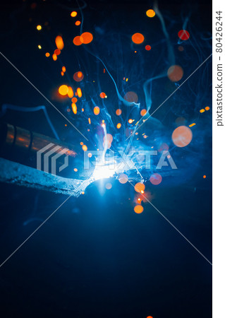 artistic welding sparks light, industrial background 80426244
