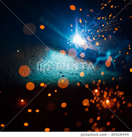 artistic welding sparks light, industrial background 80426444