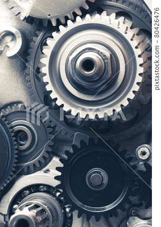 engine gears wheels, closeup view engine gears wheels, closeup view 80426476