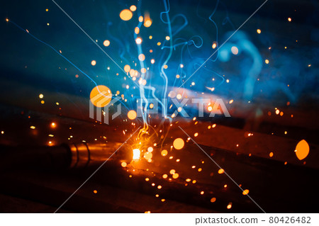 artistic welding sparks light, industrial background 80426482