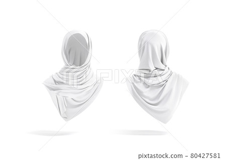 Blank white woman muslim hijab mockup, front and back view Blank white woman muslim hijab mockup, front and back view 80427581
