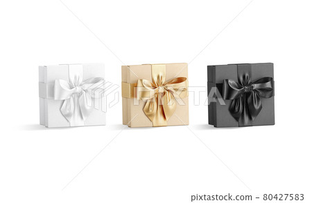 Blank black, white, gold gift box with ribbon bow mockup Blank black, white, gold gift box with ribbon bow mockup 80427583