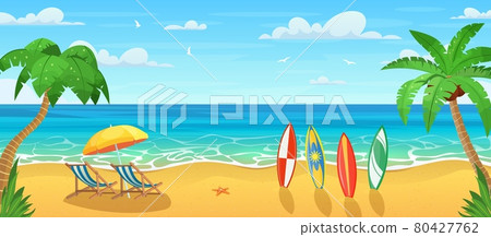 Summertime on the beach. Palms and plants around 80427762