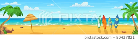 Summertime on the beach. Palms and plants around 80427821