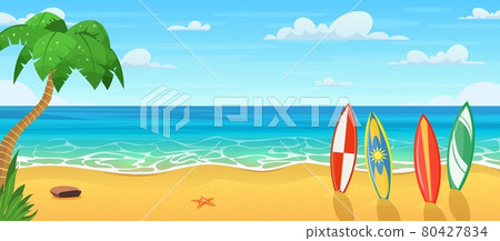 Summertime on the beach. Palms and plants around 80427834