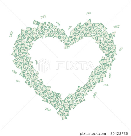 Heart made up of banknotes, paper money, heart shaped money, white background. Vector illustration 80428786