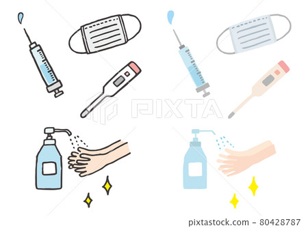 Hand-drawn illustrations related to virus and infectious disease countermeasures Hand-drawn illustrations related to virus and infectious disease countermeasures 80428787
