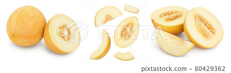 Melon isolated on white background with full depth of field. Set or collection Melon isolated on white background with full depth of field. Set or collection 80429362
