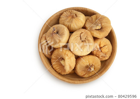 dried figs in wooden bowl isolated on white background with clipping path and full depth of field. Top view. Flat lay 80429596