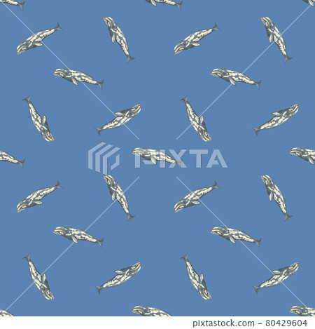 Seamless pattern with gray whale on light blue background. Template of cartoon character of ocean for fabric. Seamless pattern with gray whale on light blue background. Template of cartoon character of ocean for fabric. 80429604