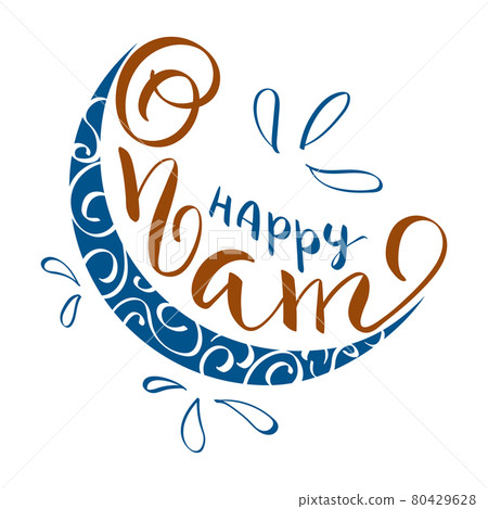 Happy Onam festival hand drawn greeting lettering. Indian holiday. Modern brush ink calligraphy 80429628