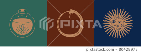 Celestial Magic illustration of icons and symbols of sun, moon, crystals, evil eye, witch hands.Set of Esoteric symbols, alchemy and witchcraft art. Celestial Magic illustration of icons and symbols of sun, moon, crystals, evil eye, witch hands.Set of Esoteric symbols, alchemy and witchcraft art. 80429975