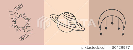 Celestial Magic illustration of icons and symbols of sun, moon, crystals, evil eye, witch hands.Set of Esoteric symbols, alchemy and witchcraft art. Celestial Magic illustration of icons and symbols of sun, moon, crystals, evil eye, witch hands.Set of Esoteric symbols, alchemy and witchcraft art. 80429977