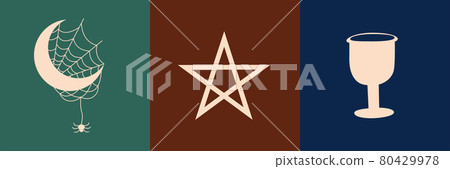 Set of magic symbols, witch tattoos. Black linear sketch, boho design, modern vector illustration 80429978