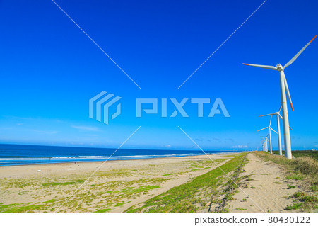 Landscape image of blue sky and wind power generation 80430122