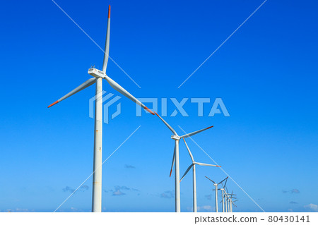Landscape image of blue sky and wind power generation 80430141
