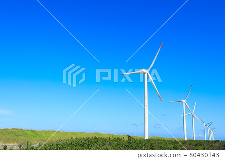 Landscape image of blue sky and wind power generation 80430143