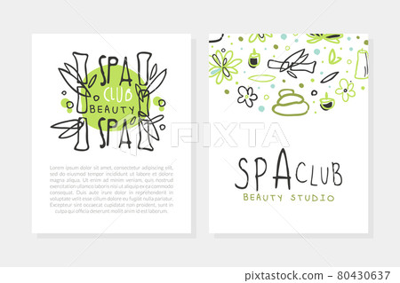 Spa and Beauty Hand Drawn Design for Promo Card Vector Template 80430637