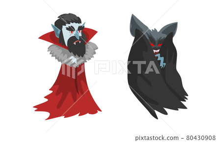Scary Count Dracula Set, Happy Halloween Character Cartoon Vector Illustration 80430908
