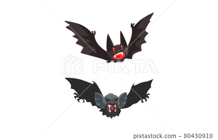 Funny Flying Bat, Happy Halloween Cartoon Character Vector Illustration 80430910
