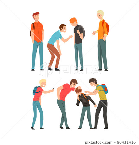 Aggressive Teenagers Bullying Smaller Boys Set, Teenage Aggression and Violence Cartoon Vector Illustration Aggressive Teenagers Bullying Smaller Boys Set, Teenage Aggression and Violence Cartoon Vector Illustration 80431410
