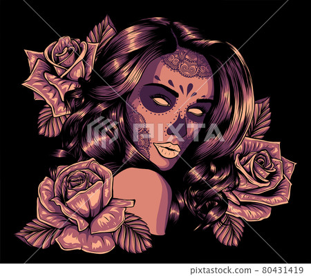 Girl with skeleton make up with flower 80431419