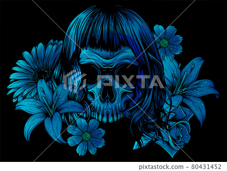 Women's skull with flower vector illustration design Women's skull with flower vector illustration design 80431452