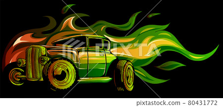vintage car hot rod with flames vector 80431772