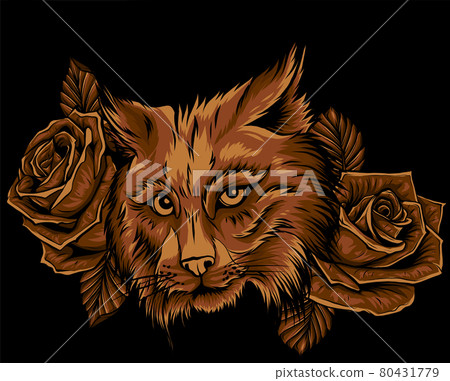 Vector illustration of lynx face with roses. 80431779