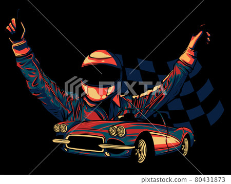 A vector illustration of a race car driver with flag A vector illustration of a race car driver with flag 80431873