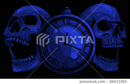 pocket watch with human skull. illustration line art. pocket watch with human skull. illustration line art. 80431901