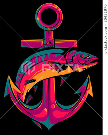 fish anchor vector illustration line art quality 80431970