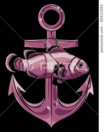 fish anchor vector illustration line art quality 80431983