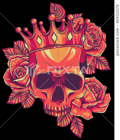 Royal Skull King Crown with Rose Illustrations Vector Mascot 80432078