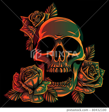 A human skulls with roses on black background vector illustration 80432100