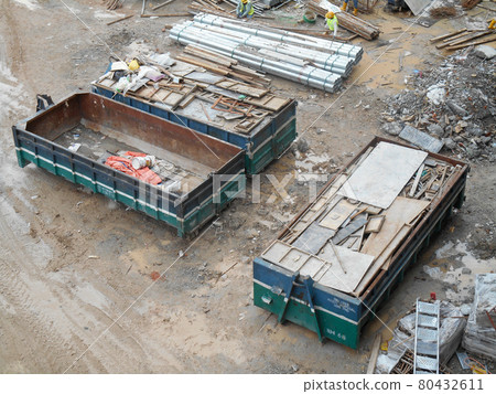SELANGOR, MALAYSIA -OCTOBER 18, 2016: Construction wasted disposal bin at the construction site. Construction waste was collected here before remove from site.  80432611