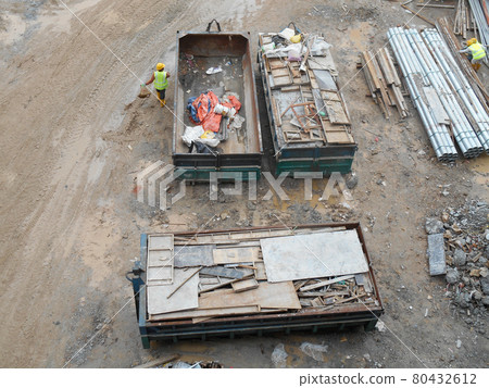 SELANGOR, MALAYSIA -OCTOBER 18, 2016: Construction wasted disposal bin at the construction site. Construction waste was collected here before remove from site.  80432612