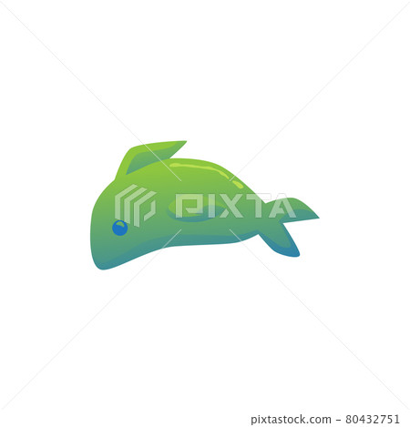 Green sweet jelly gummy candy in shape dolphin a vector isolated illustration. 80432751